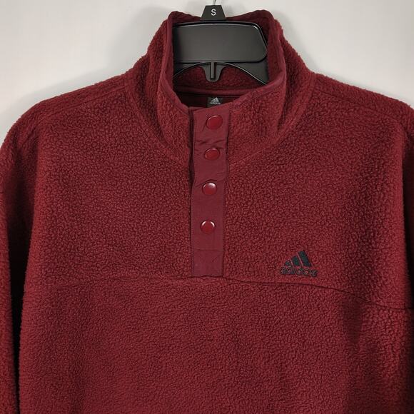 Adidas Mens Polar Fleece Pullover Fleece Shirt 1/4 Snaps Shadow Red Small - Picture 2 of 7